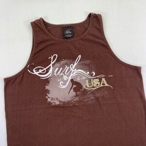Vintage Surf USA Tank‎ Top Mens Large Brown Surfer Graphic Sleeveless